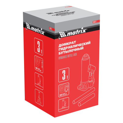 Домкрат гидравлический бутылочный, 3 т, высота подъема 194-372 мм Matrix по ценам производителя в Уфе с доставкой по всей России