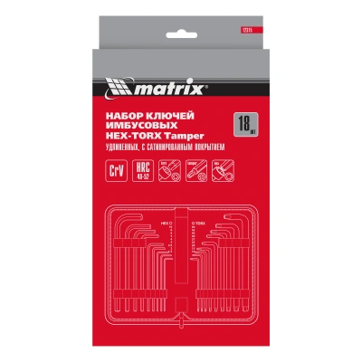 Набор ключей имбусовых HEX-Torx , 18 шт: HEX 1.5-10 мм, T10-T50, CrV, удлиненных, с сатиновым покрытием Matrix по ценам производителя в Уфе с доставкой по всей России