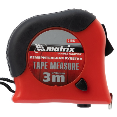 Рулетка Double fixation,3 м х 16 мм,обрезиненный корпус,двойная плавная фиксация Matrix по ценам производителя в Уфе с доставкой по всей России