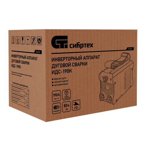 Инверторный аппарат дуговой сварки ИДС-190K, 190 А, ПВ 80%, диаметр электрода 1,6-4 мм Сибртех по ценам производителя в Уфе с доставкой по всей России