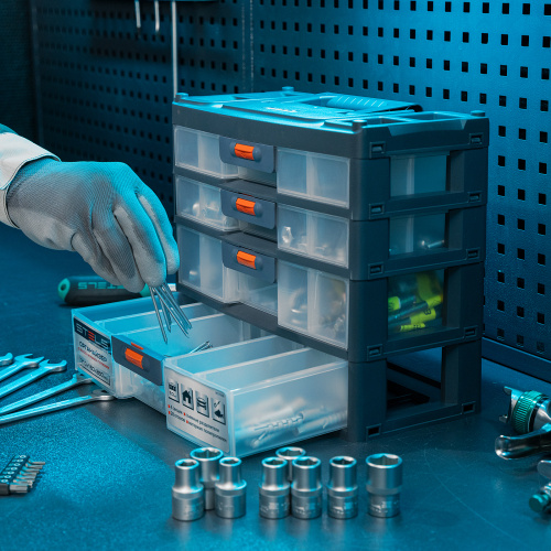 Органайзер для хранения с выдвижными лотками 310х150х260мм, 4 секции, пластик Stels по ценам производителя в Уфе с доставкой по всей России