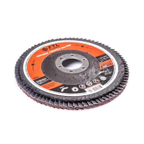 Круг лепестковый с керамическим абразивом для шлифования по нержавеющей стали FTL Everest 27 125 х 22,2 мм P80 купить в Москве с доставкой по всей России | ProtosMarket.ru