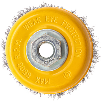 Щетка для УШМ, 100 мм, "Чашка", витая нержавеющая проволока 0.3 мм, М14 Denzel купить в Москве с доставкой по всей России | ProtosMarket.ru