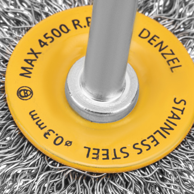 Щетка для дрели, 50 мм, Плоская, со шпилькой, нержавеющая витая проволока Denzel по ценам производителя в Уфе с доставкой по всей России