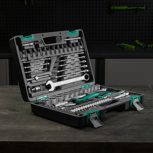 Набор инструментов 1/2", 1/4", CrV, 12 гранные головки, пластиковый кейс, 82 предмета Stels по ценам производителя в Уфе с доставкой по всей России