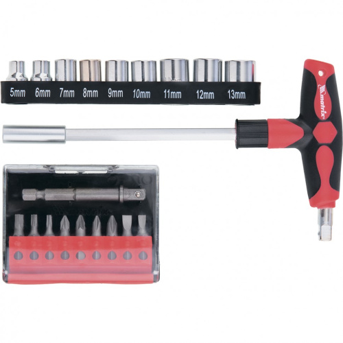 Отвертка с Т-образной эргономичной ручкой, набором бит и насадок, 20 шт, CrV Matrix по ценам производителя в Уфе с доставкой по всей России