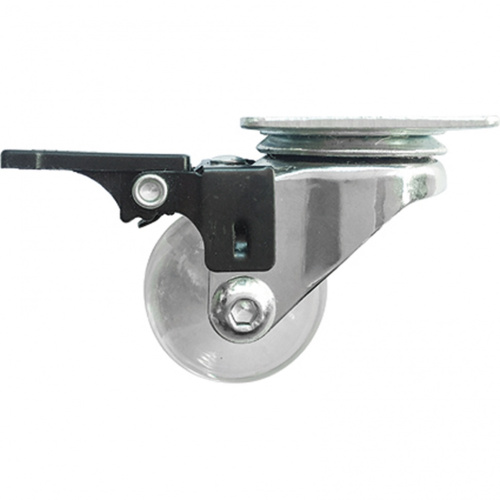 Колесо ПУ прозрачное поворотное с тормозом d-35 мм, крепление платформенное Сибртех по ценам производителя в Уфе с доставкой по всей России