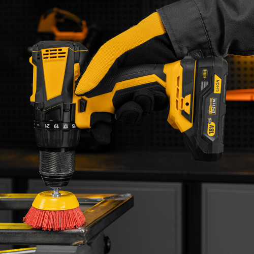 Щетка для дрели, 75 мм, Чашка, со шпилькой, нейлоновая щетина Denzel по ценам производителя в Уфе с доставкой по всей России