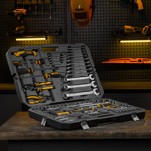 Набор инструментов, 1/2", 1/4", CrV, S2, пластиковый кейс, 122 предмета Denzel по ценам производителя в Уфе с доставкой по всей России