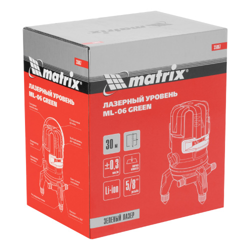 Лазерный уровень ML 06 Green, 30 м, 520 нм, аккумулятор Li 2800 мАч, резьба 5/8" Matrix по ценам производителя в Уфе с доставкой по всей России