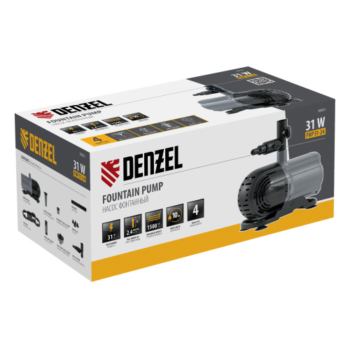 Насос фонтанный FNP31-24, 31 Вт, подъем 2,4 м, 1500 л/ч, колокольчик/2 каскада/гейзер Denzel по ценам производителя в Уфе с доставкой по всей России