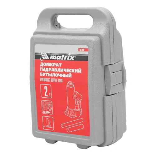 Домкрат гидравлический бутылочный, 2 т, высота подъема 181-345 мм, в пластиковый кейсе Matrix по ценам производителя в Уфе с доставкой по всей России