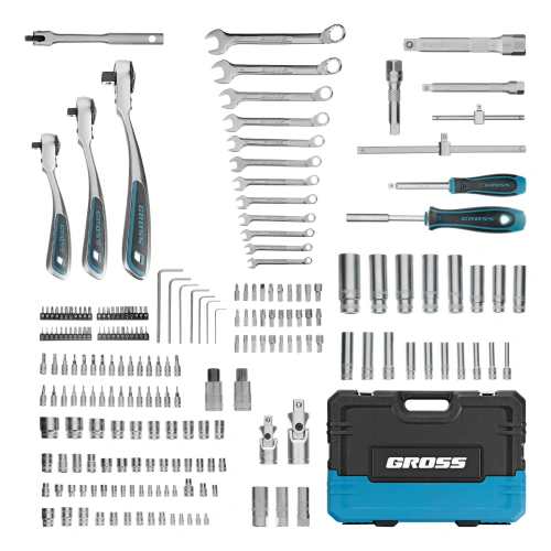 Набор инструментов, 1/2", 3/8", 1/4", CrV, 120 зубьев, 216 предметов Gross по ценам производителя в Уфе с доставкой по всей России