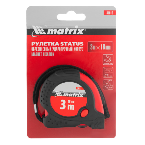Рулетка Status Magnet fixation,3 м х 16 мм,обрезиненный корпус,зацеп с магнитом Matrix по ценам производителя в Уфе с доставкой по всей России