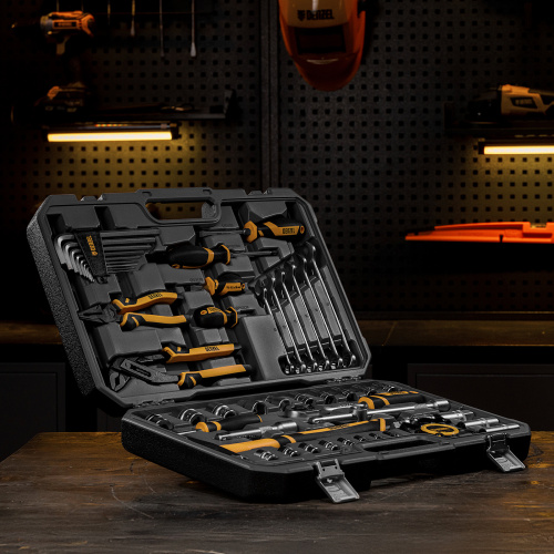 Набор инструментов, 1/2", 1/4", CrV, S2, пластиковый кейс, 64 предмета Denzel по ценам производителя в Уфе с доставкой по всей России