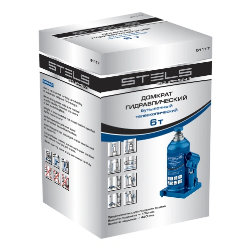 Домкрат гидравлический бутылочный телескопический, 6 т, H подъема 170-420 мм Stels по ценам производителя в Уфе с доставкой по всей России