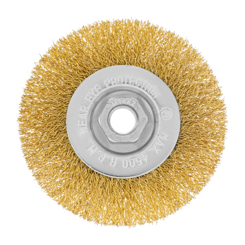 Щетка для УШМ, 100 мм, М14, плоская, латунированная витая проволока Matrix по ценам производителя в Уфе с доставкой по всей России