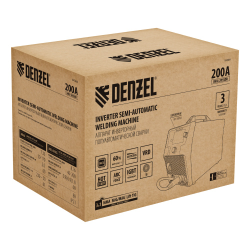 Аппарат инвертор. полуавтомат. cварки IMIG-205SDR, 200 А, ПВ 60%, катушка 5 кг Denzel по ценам производителя в Уфе с доставкой по всей России