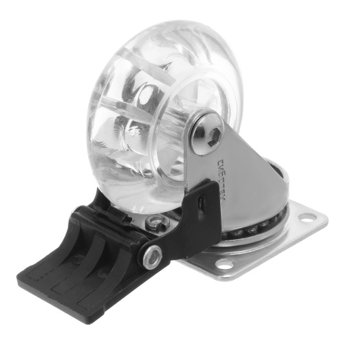 Колесо ПУ прозрачное поворотное с тормозом d-50 мм, крепление платформенное Сибртех по ценам производителя в Уфе с доставкой по всей России