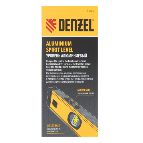 Уровень алюминиевый, магнит, фрезерованный, 3 глазка (1 зеркал.) 0,5 мм/м, 600 мм Denzel по ценам производителя в Уфе с доставкой по всей России
