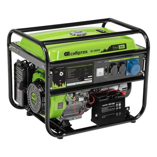 Генератор бензиновый БС-8000Э, 6,6 кВт, 230В, четырехтактный, 25 л, электростартер Сибртех по ценам производителя в Уфе с доставкой по всей России