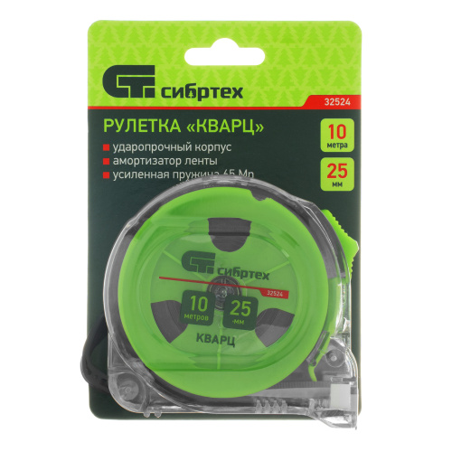 Рулетка Кварц,прозрачный корпус,амортизатор,10 м х 25 мм Сибртех по ценам производителя в Уфе с доставкой по всей России