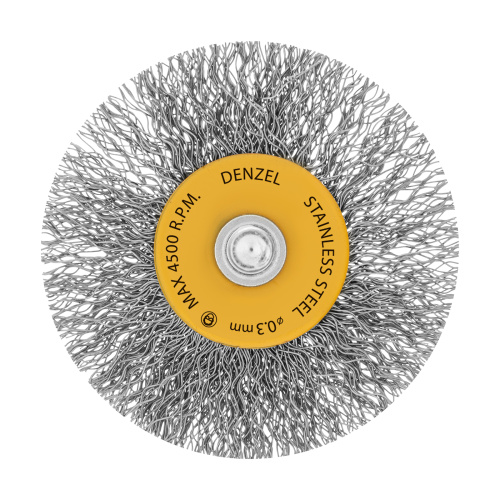 Щетка для дрели, 60 мм, Плоская, со шпилькой, нержавеющая витая проволока Denzel по ценам производителя в Уфе с доставкой по всей России