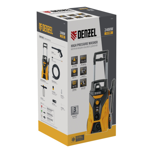 Моечная машина высокого давления R-180i, 2400 Вт, 180 бар, 7.5 л/мин, асинхронный двигатель Denzel по ценам производителя в Уфе с доставкой по всей России