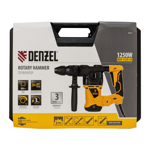 Перфоратор электрический RHV-1250-30, SDS-plus, 1250 Вт, 5 Дж, 3 плюс 1 режим Denzel по ценам производителя в Уфе с доставкой по всей России