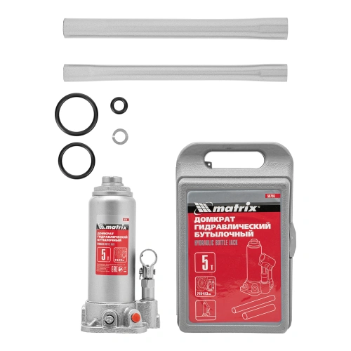 Домкрат гидравлический бутылочный, 5 т, высота подъема 216-413 мм, в пластиковый кейсе Matrix по ценам производителя в Уфе с доставкой по всей России