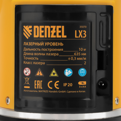 Лазерный уровень LX3, 10 м, ± 0,3 мм/1 м, 635 нм, 4 вертикальных, 1 горизонтальная плоскости, резьба 5/8" Denzel по ценам производителя в Уфе с доставкой по всей России
