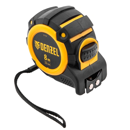 Рулетка 8м х 32мм, автоматич. фиксац., нейлон. покрытие, магнит. зацеп, двухстор. разметка Denzel по ценам производителя в Уфе с доставкой по всей России
