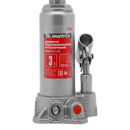 Домкрат гидравлический бутылочный, 3 т, высота подъема 194-372 мм Matrix по ценам производителя в Уфе с доставкой по всей России