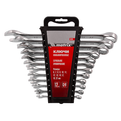 Набор ключей комбинированных, 6-22 мм, 12 шт, CrV, полированный хром Matrix по ценам производителя в Уфе с доставкой по всей России