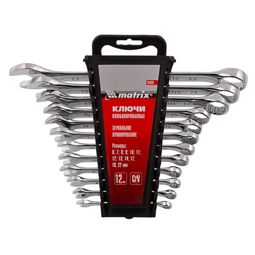Набор ключей комбинированных, 6-22 мм, 12 шт, CrV, полированный хром Matrix по ценам производителя в Уфе с доставкой по всей России