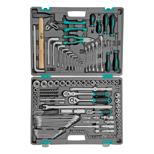 Набор инструментов, 1/2",3/8", 1/4", CrV, пластиковый кейс 142 предмета Stels по ценам производителя в Уфе с доставкой по всей России