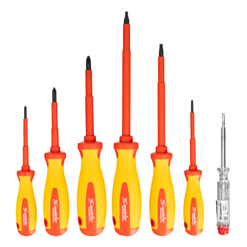 Набор диэлектрических отверток 7 шт, до 1000 В, пробник электрический до 250 В, двухкомпонентные рукоятки Matrix Professional по ценам производителя в Уфе с доставкой по всей России
