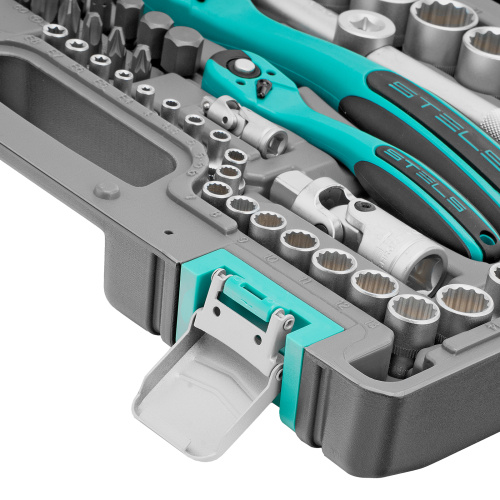 Набор инструментов 1/2", 1/4", CrV, 12 гранные головки, пластиковый кейс, 109 предмета Stels по ценам производителя в Уфе с доставкой по всей России