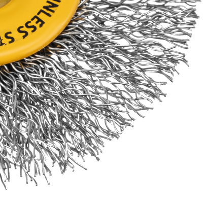 Щетка для дрели, 60 мм, Плоская, со шпилькой, нержавеющая витая проволока Denzel по ценам производителя в Уфе с доставкой по всей России