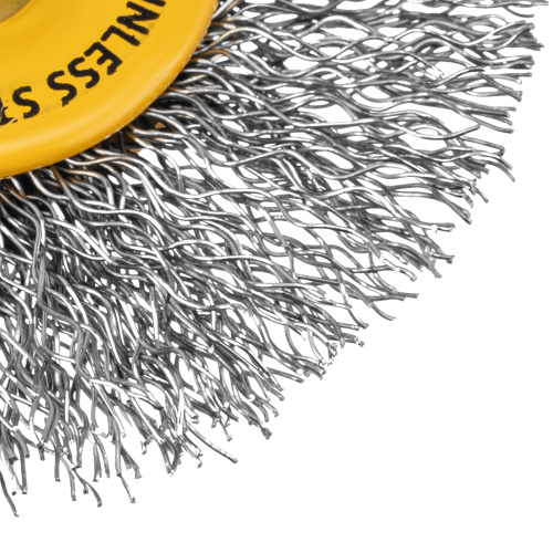 Щетка для дрели, 60 мм, Плоская, со шпилькой, нержавеющая витая проволока Denzel по ценам производителя в Уфе с доставкой по всей России