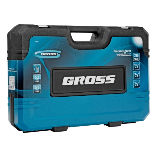 Набор инструментов, 1/2", 3/8", 1/4", CrV, 120 зубьев, 216 предметов Gross по ценам производителя в Уфе с доставкой по всей России