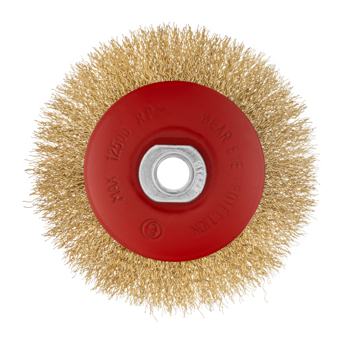 Щетка для УШМ, 115 мм, М14, "тарелка", латунированная витая проволока Matrix по ценам производителя в Уфе с доставкой по всей России