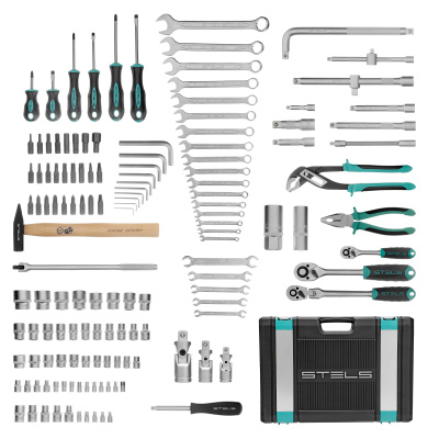 Набор инструментов, 1/2",3/8", 1/4", CrV, пластиковый кейс 142 предмета Stels по ценам производителя в Уфе с доставкой по всей России