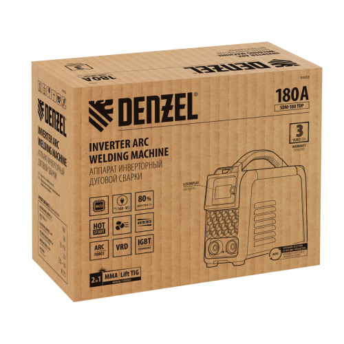Аппарат инвертор. дуговой сварки SDM-180 Top, 180 А, ПВ 80% Denzel по ценам производителя в Уфе с доставкой по всей России