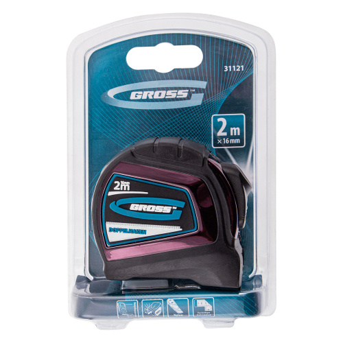 Рулетка "Doppelhaken",2 м x 16 мм,односторонний зацеп,Нейлон,двусторонняя шкала,автоматическая фиксация Gross по ценам производителя в Уфе с доставкой по всей России