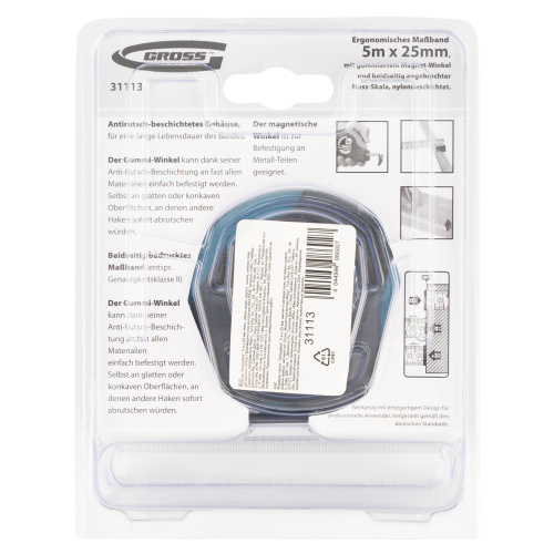 Рулетка "Schlagfest",5 м x 25 мм,магнитный обрезиненный зацеп,двусторонняя шкала,Нейлоновое покрытие,автоматическая фиксация Gross по ценам производителя в Уфе с доставкой по всей России