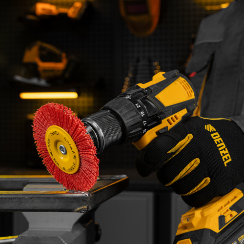 Щетка для дрели, 100 мм, Плоская, со шпилькой, нейлоновая щетина Denzel по ценам производителя в Уфе с доставкой по всей России