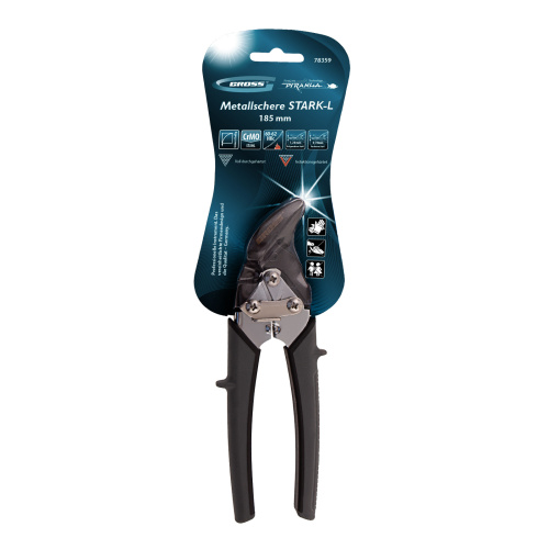 Ножницы по металлу "Piranha", 185 мм, прямой и левый рез, сталь СrM, двухкомпонентные рукоятки Gross по ценам производителя в Уфе с доставкой по всей России