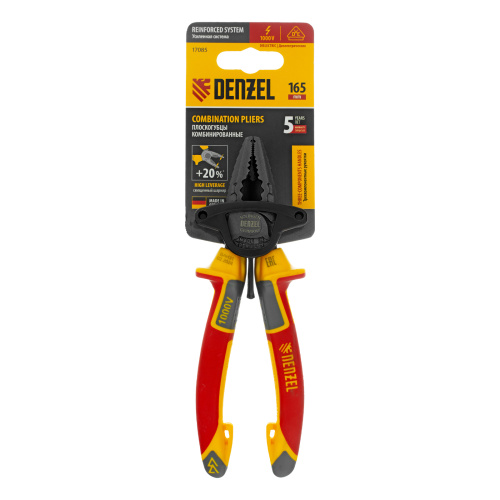 Плоскогубцы комбинированные, диэлектрические трехкомпонентные рукоятки до 1000 В, 165 мм Denzel по ценам производителя в Уфе с доставкой по всей России