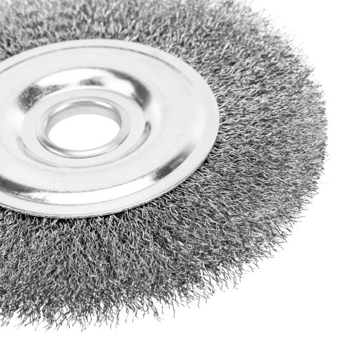 Щетка для УШМ, 150 мм, "Плоская", витая нержавеющая проволока 0.3 мм, посадка 22.2 мм Denzel по ценам производителя в Уфе с доставкой по всей России